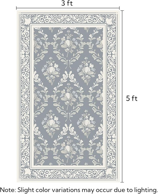 SOULFUL Medium Pile 3x5 Area Rug - Soft Underfoot Small Entryway Rug - Greige Boho Floral - Washable Non-Slip - Perfect for Living Room Bedroom Foot Kids Room Reading Nook