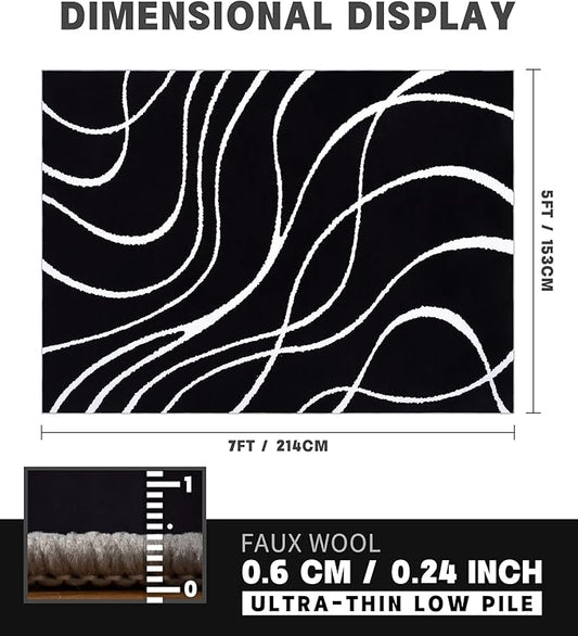 YIHOUSE Black Modern Area Rug 5x7,Abstract Rugs for Bedroom,Black and White Geometric Rug,Minimalist Striped Rug,Dark Washable Area Rugs 5x7 Non Slip Throw Rugs for Bedroom,Office