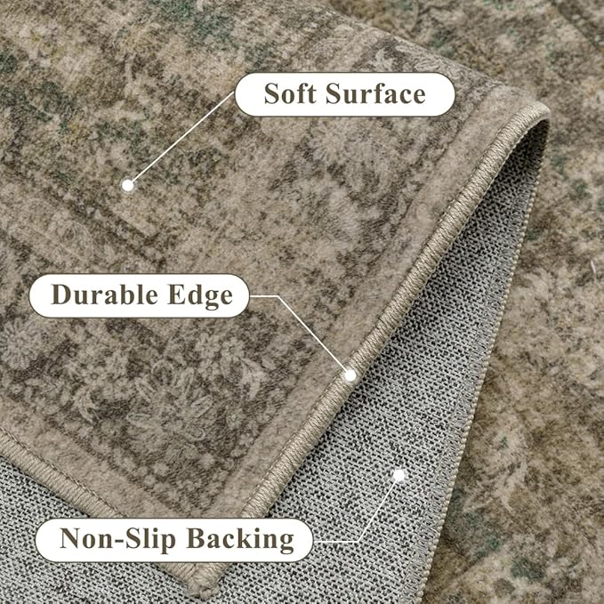 2x8 Brown Area Rug Runners for Hallways Washable Vintage Distressed Carpet Low Pile Non Slip Indoor Retro Soft Long Accent Rug Bedroom Kitchen Bathroom Laundry Dining Living Room