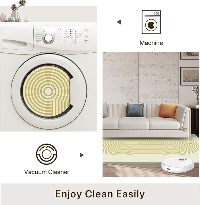 Bavni Area Rugs 8x10, Modern Soft Bedroom Rug, Machine Washable Rug Non Slip, Indoor Low Pile Large Rugs for Living Room, Dining Room, Beige Yellow Lines