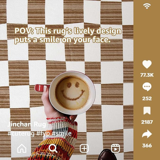 jinchan Runner Rug 2x6 Hallway Washable Modern Checkered Geometric Lattice Kids Bedroom Rug Indoor Floor Cover Non Slip Soft Carpet for Nursery Room Kitchen Laundry Room Home Brown