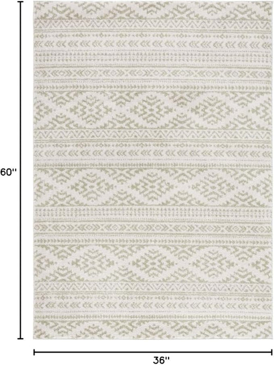 SAFAVIEH Area Rug 3x5 - Tulum Collection - Ivory & Sage, Moroccan Boho Tribal Design, Non-Shedding & Easy to Clean, Ideal for Entryway, Foyer, Accent Space, Bedroom (TUL272H)