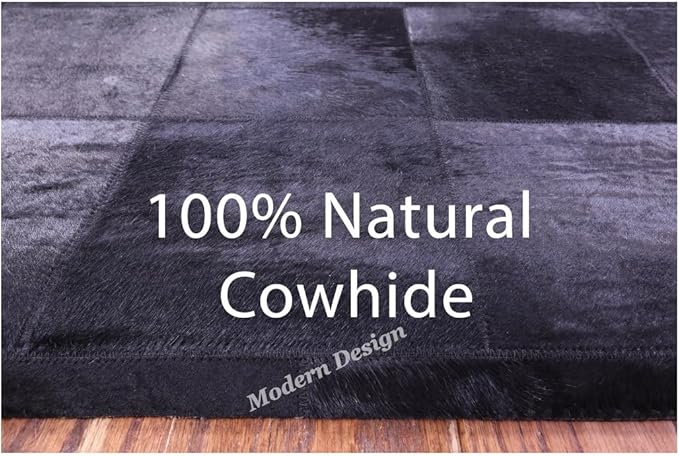 Modern Design Premium Cowhide Leather Carpet with Chevron Pattern, Area Rug (Black, 3x12)