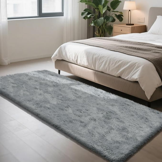 Soft Runner Rugs for Bedroom, Grey 2x8 Runners for Hallways Fluffy Rug Area Rug, Bedside Rug for Living Room Bedroom Kids Room Home Decor
