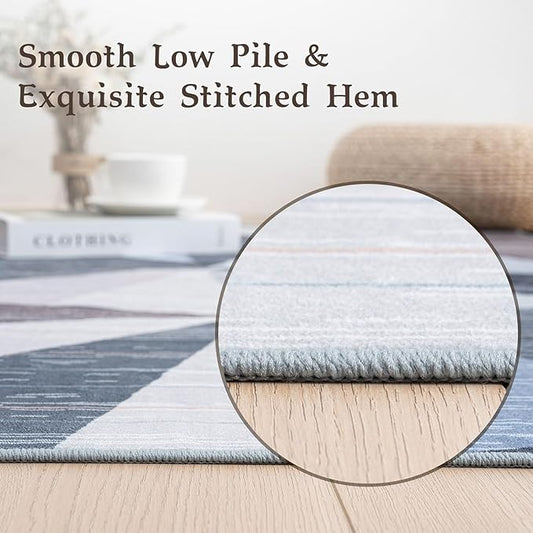 HOMFINE Washable Modern Area Rug - Geometric Style 5x7 Rugs for Living Room, Bedroom, Machine Washable Rug Soft Non Slip Non Shedding Area Rug - Blue, 5'x7'