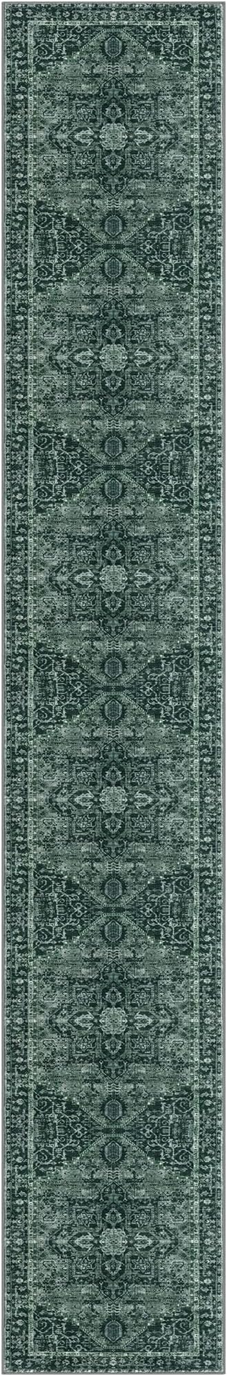 KOZYFLY Runners for Hallways 3x16 Ft Extra Long Washable Faux Wool Thin Hallway Rug Printed Carpet for Entryway Bedroom Staircase Kitchen Laundry Room Floor Decor, Dark Green
