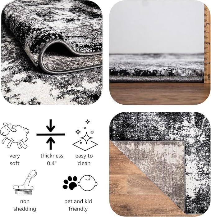 Keen Home Design Area Rugs - 12x15 Non-Shedding, Abstract Rugs for Kitchen, Living Room, Bedroom, Dining Room, Entryway - Size: 12' x 15', Abstract Black