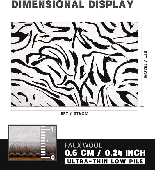 YIHOUSE Modern Rugs 6x9, Washable Black and White Area Rug, Thin Abstract Geometric Minimalist Striped Rug, Black Rugs for Living Room,Bedroom,Kitchen,Dining Room,Office