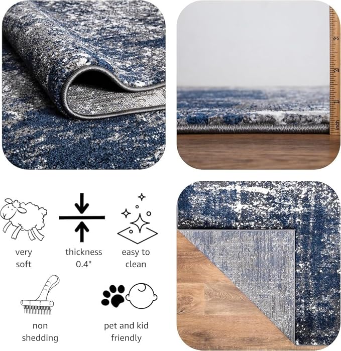 Keen Home Design Area Rugs - 6x9 Non-Shedding, Abstract Rugs for Kitchen, Living Room, Bedroom, Dining Room, Entryway - Size: 5'11" x 9'2", Navy/Grey/White