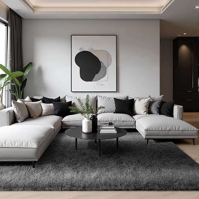 Zentavio Grey White Gradient Area Rugs for Living Room, Rugs for Bedroom 6x9 Fluffy Carpet Soft Shag Aesthetic Plush High Pile Gray Throw Rug for Nursery Kids Room Dorm
