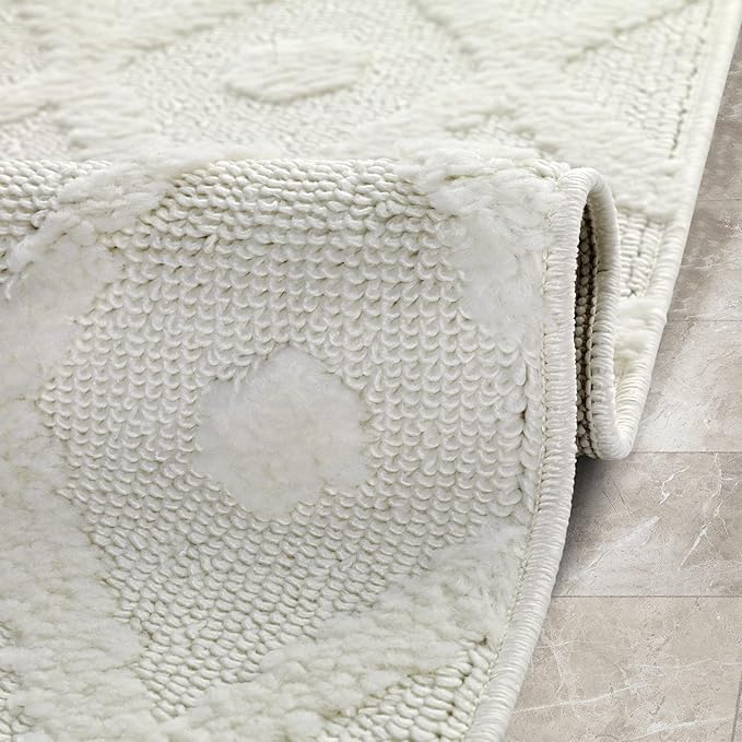 Antep Rugs Palafito 2x5 Geometric Shag Diamond High-Low Pile Textured Indoor Area Rug (White, 2' x 5')