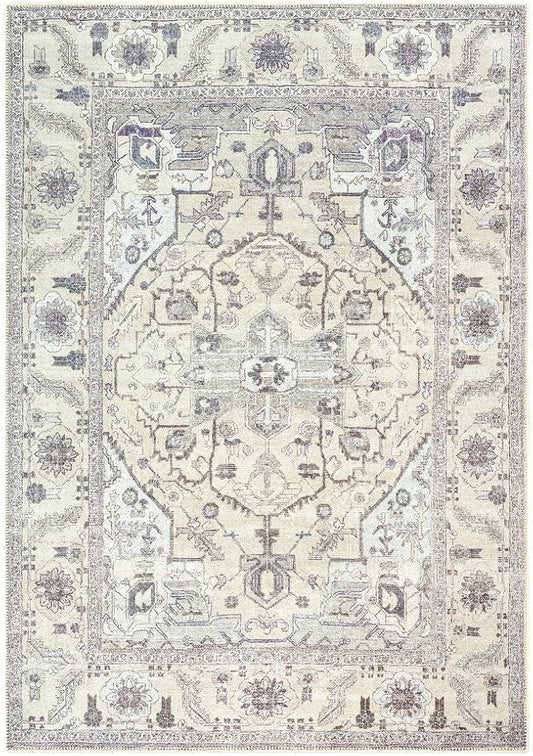 GLN Rugs Traditional Collection - Machine Washable Area Rug, Traditional Washable, Non Slip, Low Pile Chenille Rug, Living Room, Bedroom, Kitchen Rug (4' x 6' Cream/Gray)