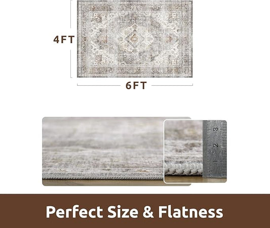 AMOAMI-4X6 Area Rugs for Living Room -Soft Vintage Bedroom Rugs-Non Slip Washable Rug-Throw for Living Room Bedroom Bedside Dining Room Office Grey