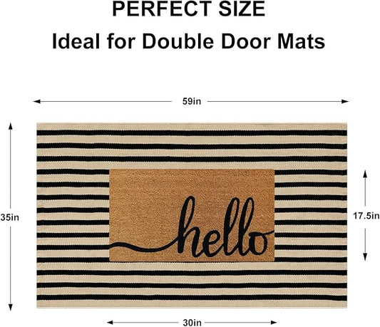 Outdoor Striped Rugs 3'x5', Black and Tan Cotton Hand Woven Front Door Mat,Washable Reversible Front Porch Rug, Foldable Layered Door Mats for Entryway/Home Entrance/Farmhouse