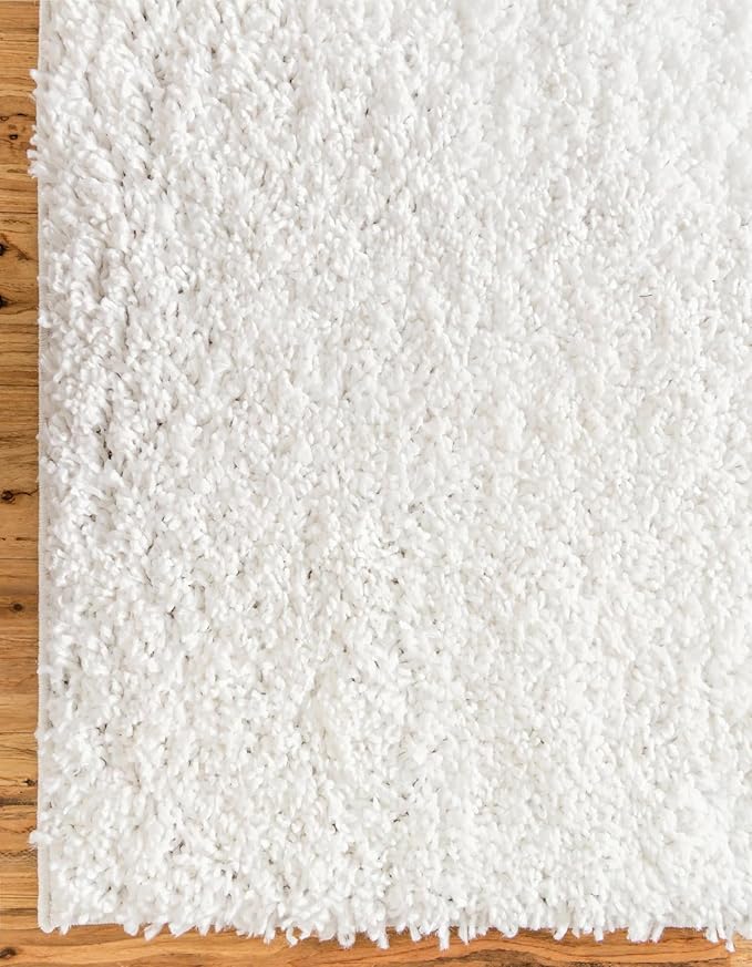Unique Loom Davos Shag Collection Area Rug - Solid (2' 7" x 16' 5" Runner, White/ Ivory)