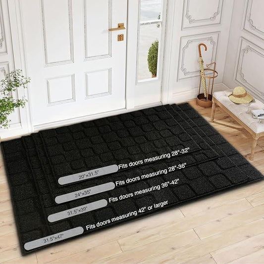 Front Door Mat Outside Entrance, Outdoor Indoor Door Mats for Entryway, Entrance, Entry, Patio, Waterproof Non Slip Doormat, Low-Profile, 20" × 31.5“, Black