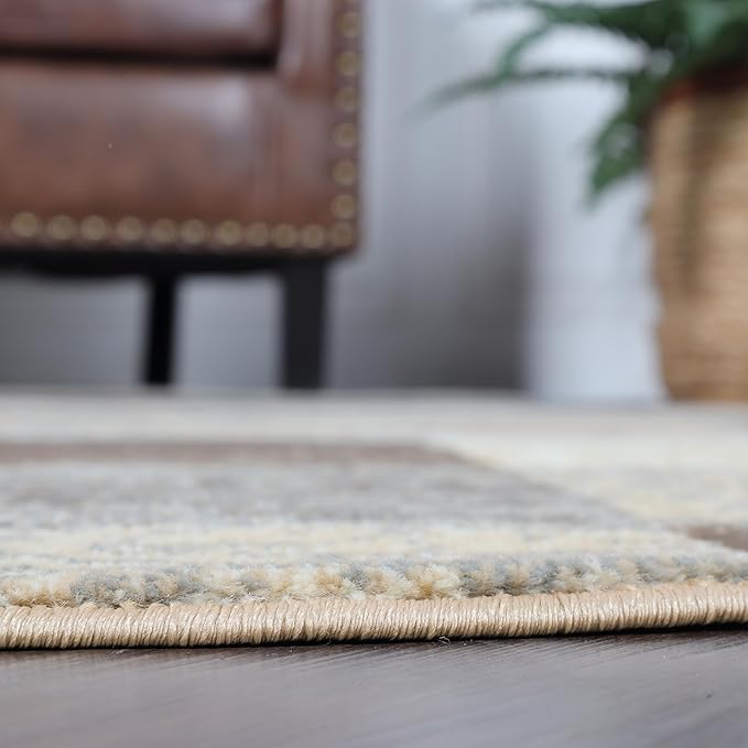 Superior Indoor Area Rug, Jute Backing, Plush Modern Rugs for Entryway, Kitchen Floors, Office Floor Cover, Color Block Rugs, Rockwood Collection, 8' Round, Slate