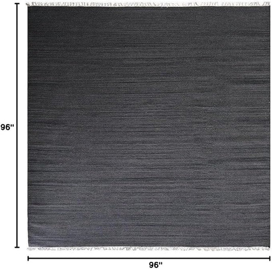 Rugsotic Carpets Hand Woven Flat Weave Kilim Wool ECO-Friendly Area Rugs - 8'x8', Square Shape, Charcoal Color, Solid Plain Design, Low Pile Handmade Area Rugs for Living Room, Bed Room (D00111)