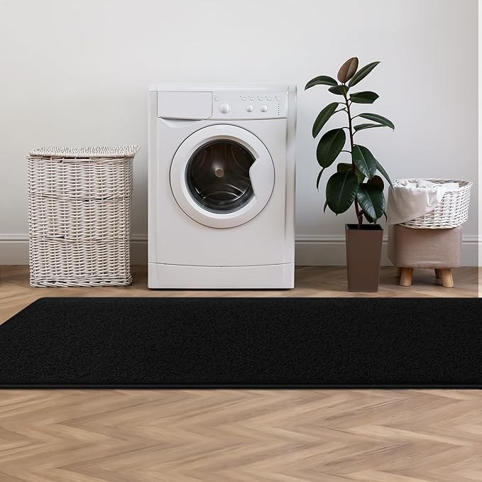 Runner Rug for Hallway, 2x8 Feet Non-Slip Washable Black Long Area Rug Runners for Hallways Bedroom, Soft Modern Comfy Memory Foam Runner Rugs Indoor Carpet for Kitchen Entrance Living Room
