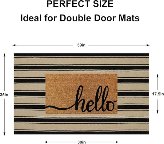 Striped Outdoor Rug 3'x5', Cotton Hand Woven Rug Front Door Mat,Washable Reversible Layered Door Mats, Foldable Front Porch Rug for Entryway/Home Entrance/Farmhouse(Black and Tan)