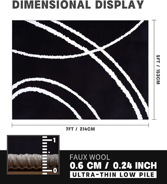 YIHOUSE Black Modern Area Rug 5x7,Abstract Rugs for Bedroom,Minimalist Striped Rug,Black and White Geometric Rug,Dark Washable Area Rugs 5x7 Non Slip Throw Rugs for Bedroom,Office