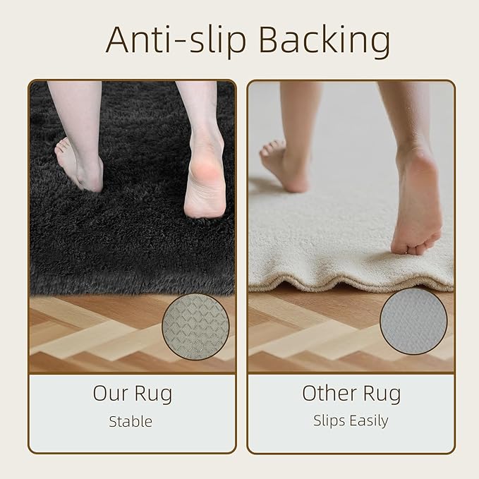 6x9 Shag Large Rugs for Living Room Bedroom, Fluffy Soft Durable Non-Shedding, Shaggy Bedside Rug for Dorm, Indoor Floor Carpet for Kids Girls and Boys, Dorms, Nursery Rooms, Home Decor, Black