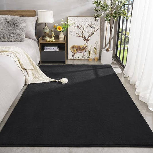 Amearea Large Modern Area Rugs for Bedroom Living Room, 5x8 Feet Black Thickened Memory Foam Rug, Fluffy Indoor Washable Rugs Non Slip Minimalist Carpet for Boys Girls Dorm Nursery Room Decor