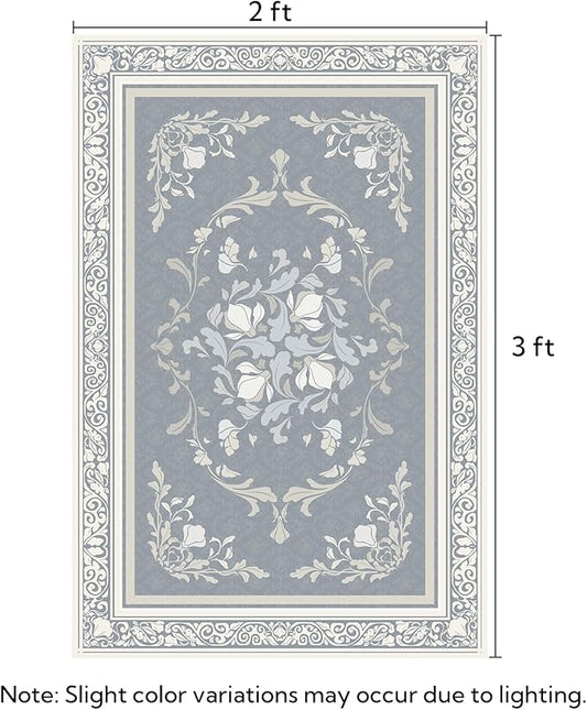 SOULFUL Medium Pile 2x3 Entryway Rug - Cozy Soft Underfoot Small Area Rug - Greige Boho Floral - Washable Non-Slip - Perfect for Hallway Kitchen Bedroom Bathroom Indoor Entrance