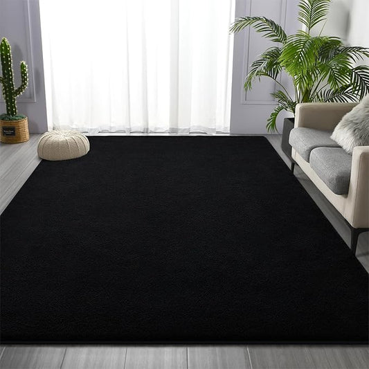Area Rugs for Living Room Bedroom, 4 x 6 Ft Non-Slip Modern Area Rug, Soft Thickened Memory Foam Rug, Comfy Minimalist Indoor Carpet for Boys Girls Room Nursery Dorm Home Decor, Black