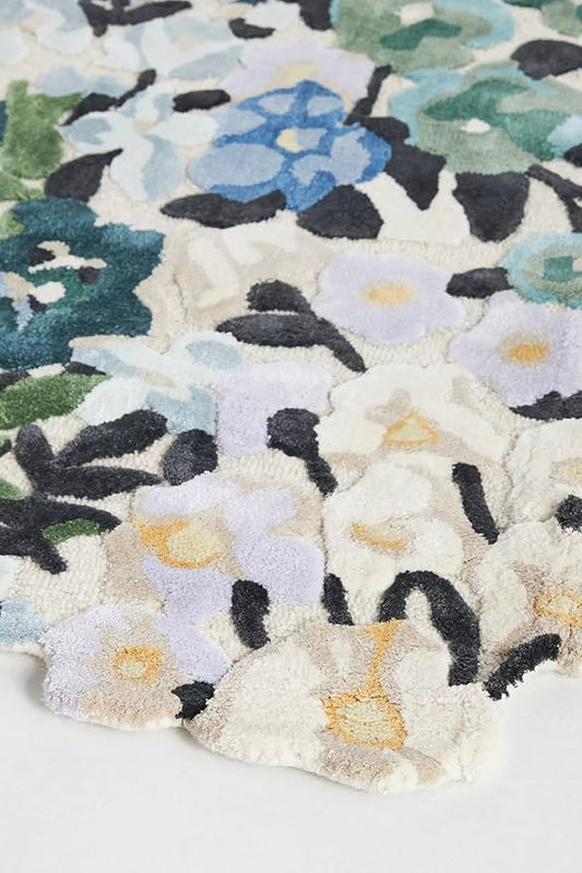 Cassia Wool Viscose Area Rug – 3’ x 5' – Handmade Wool Area Rugs –Blue – Rugs for Living Room, Bedroom – Anti-Skid – Carpets with Non-Slip Natural Backing with 100% Cotton