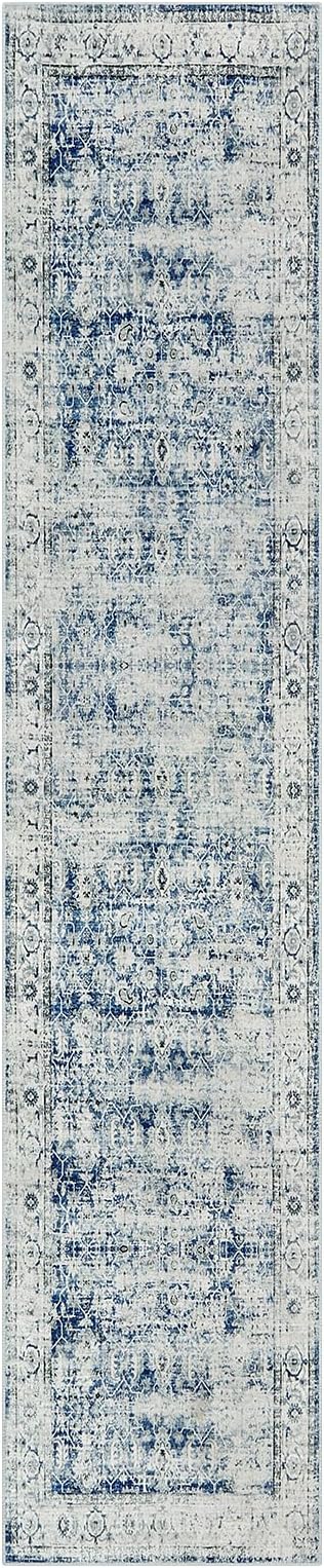 Morebes Vintage Hallway Runners 12 Ft Non Slip, Washable Blue Hall Runner Rugs, Super Soft Distressed Extra Long Floor Carpet for Kitchen Entryway Living Room Dining Farmhouse