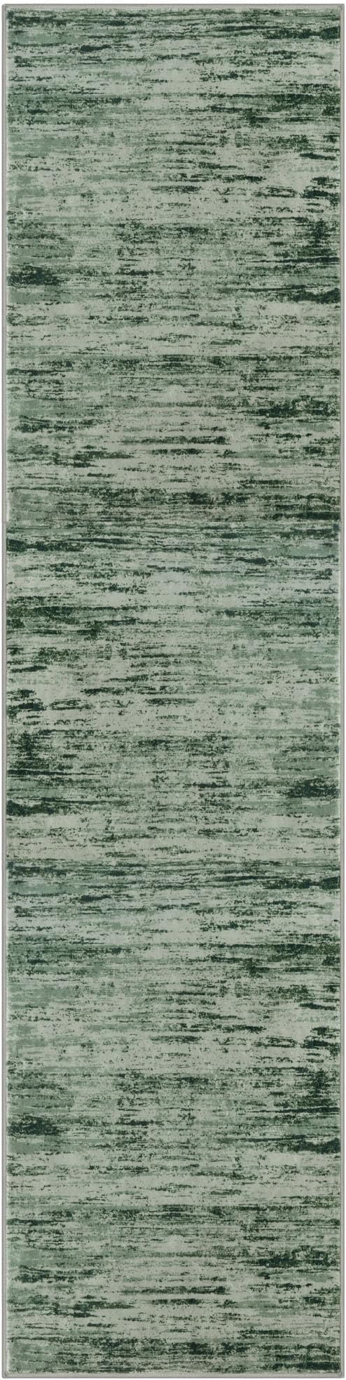 Modern Abstract Hallway Runner Rug, Forest Green Washable Kitchen Runner Non-Slip Soft 2x8 Runner Rug Thin Print Faux Wool Carpet for Entryway Bedroom Laundry Room Indoor