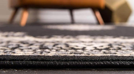 Unique Loom Reza Collection Traditional Persian Style Area Rug, 2 ft 7 in x 10 ft, Black/Beige