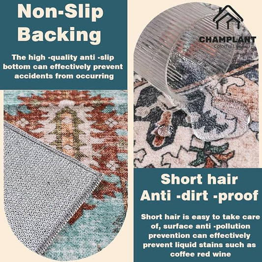 Area Rug 2'x3' Washable Door Mat Vintage Distressed Taupe Doormat Indoor Entrance Traditional Thin Floral Print Non Slip Carpet for Kitchen Bathroom Bedroom Living Room