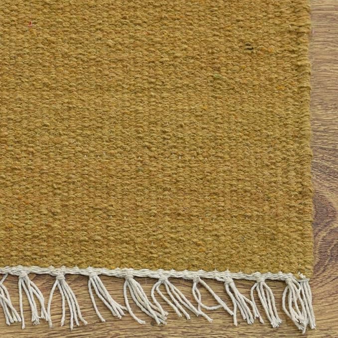 Rugsotic Carpets Hand Woven Flat Weave Kilim Wool 2'6''x10' Runner Area Rug Solid Gold D00111