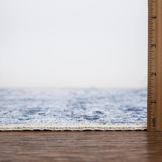 Bloom Rugs Washable Non-Slip 8' x 10' Rug - Ivory/Denim Blue Traditional Medallion Area Rug for Living Room, Bedroom, Dining Room, and Kitchen - Exact Size: 8' x 10'