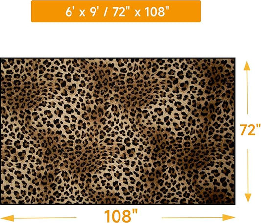 Leopard Rug 6x9 Washable Area Rug Soft Large Bedroom Rug Non Slip Living Room Rugs Leopard Print Low-Pile Indoor Carpet for Den Dorm Playroom(6x9ft,Brown)