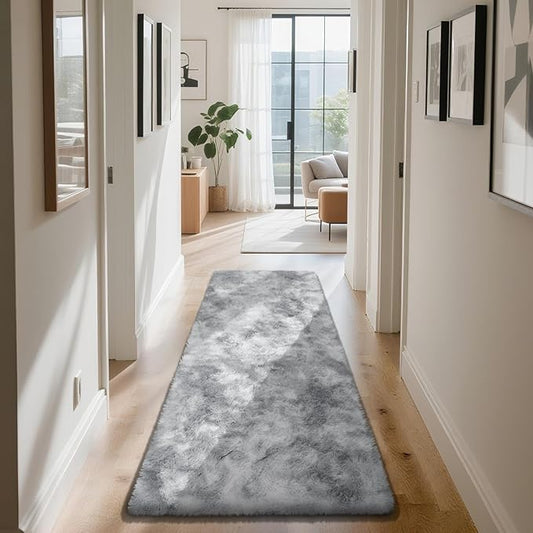 Soft Runner Rugs for Bedroom, Mottling Grey 2x6 Area Rugs Fluffy Rug Shaggy Area Rug Carpet, Bedside Rug for Living Room Bedroom Kids Room Home Decor