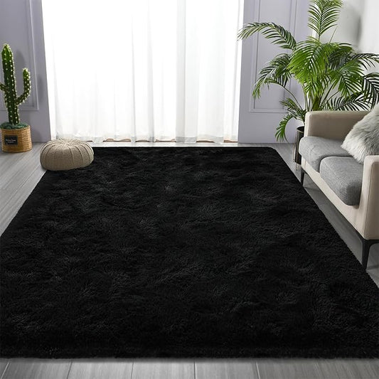 Large Shag Area Rugs 6 x 9, Plush Fuzzy Rugs for Living Room, Ultra Soft Fluffy Furry Rug for Bedroom, Indoor Carpet Nursery Rugs for Kids Room Home Decor, Black
