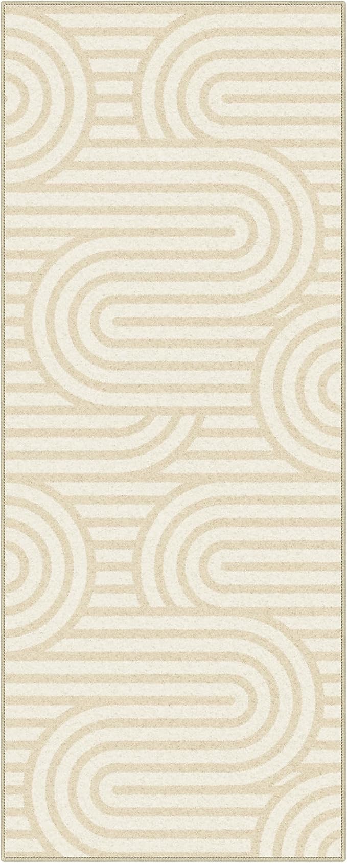 Bavni Washable Runner Rug, Soft Modern Printed Rug Runner, Abstract 2x5 Runners for Hallways, Kitchen, Laundry, Abstract Brown Beige