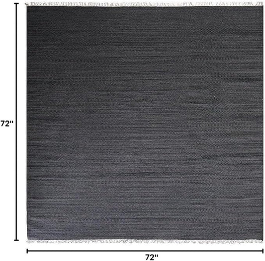 Rugsotic Carpets Hand Woven Flat Weave Kilim Wool ECO-Friendly Area Rugs - 6'x6', Square Shape, Charcoal Color, Solid Plain Design, Low Pile Handmade Area Rugs for Living Room, Bed Room (D00111)