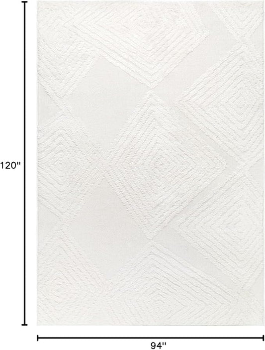 Antep Rugs Palafito 8x10 Geometric Shag Diamond High-Low Pile Textured Indoor Area Rug (White, 7'10" x 10')