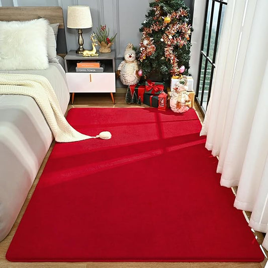Amearea Large Modern Area Rugs for Bedroom Living Room, 5x8 Feet Red Thickened Memory Foam Rug, Fluffy Indoor Washable Rugs Non Slip Minimalist Carpet for Boys Girls Dorm Nursery Room Decor