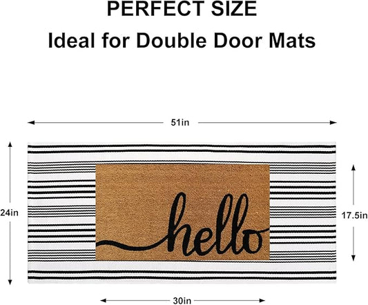 Outdoor Rug Front Door Mat 2'x4.3', Cotton Indoor Doormat Washable Black and White Striped Rug, Foldable Reversible Layered Door Mats for Entryway/Farmhouse/Home Entrance