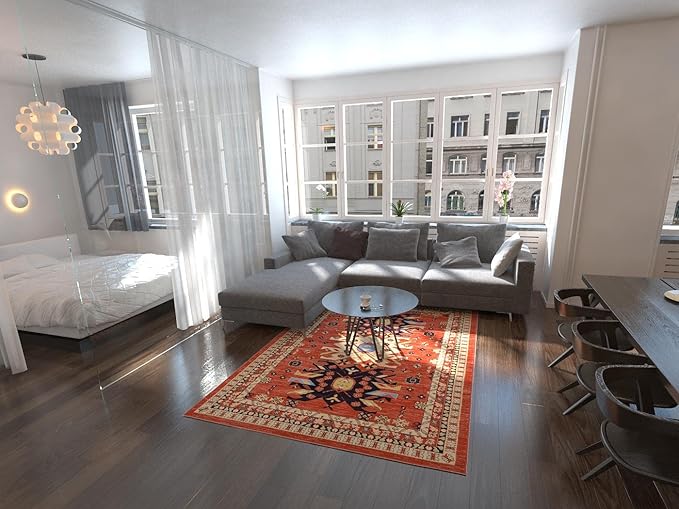 Unique Loom Taftan Collection Border Geometric Tribal Inspired Design Area Rug (6' 0 x 9' 0 Rectangular, Terracotta/ Ivory)