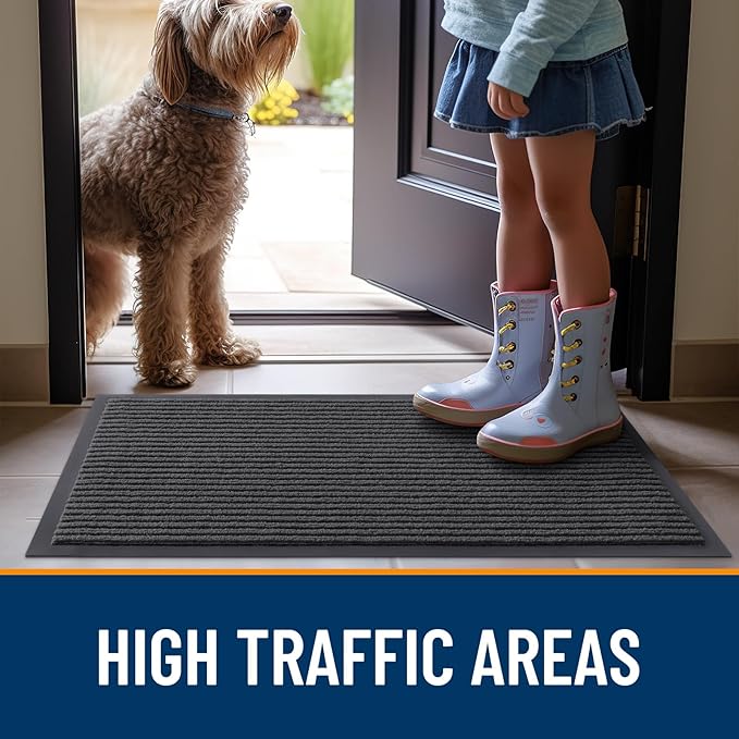 OLANLY Front Door Mat Indoor Outdoor Entrance, Waterproof Heavy Duty Doormat, Fade Resistant, Low Profile, Easy Clean Patio Porch Welcome Floor Mats for Entry, 71x47, Charcoal Grey