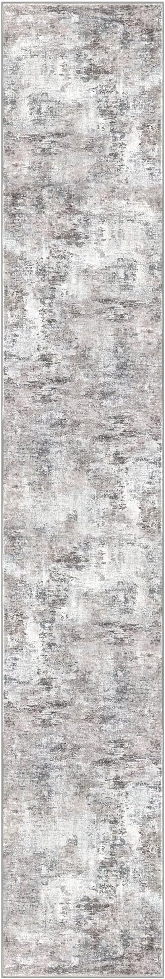 Modern Abstract Runner Rug 2x12, Beige Grey Neutral Washable Long Kitchen Runner Non-Slip Soft Hallway Rug Runner Thin Print Faux Wool Carpet for Entryway Bedroom Laundry Room Indoor