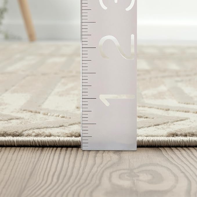 Abani Terra Cream 8' x 10' Area Rug for Living Room, Bedroom - Geometric Lines Pattern - Durable & Easy to Clean