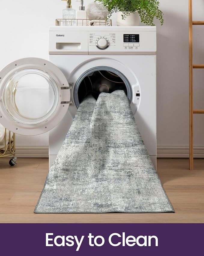 DEXI Hallway Runner Rug 3x10, Modern Abstract Non Slip Thin Soft Runners Carpet, Stain Resistant Washable Indoor Rug for Hallway Entryway Kitchen Laundry Room Living Room, Blue