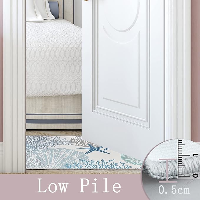 Tritard Coastal Area Rug 2x3 - Small Machine Washable Foldable Throw Rugs Non-Slip Beach Ocean Entryway Doormat Indoor Entrance Carpet for Kitchen Bathroom Laundry Bedroom Living Room, Blue